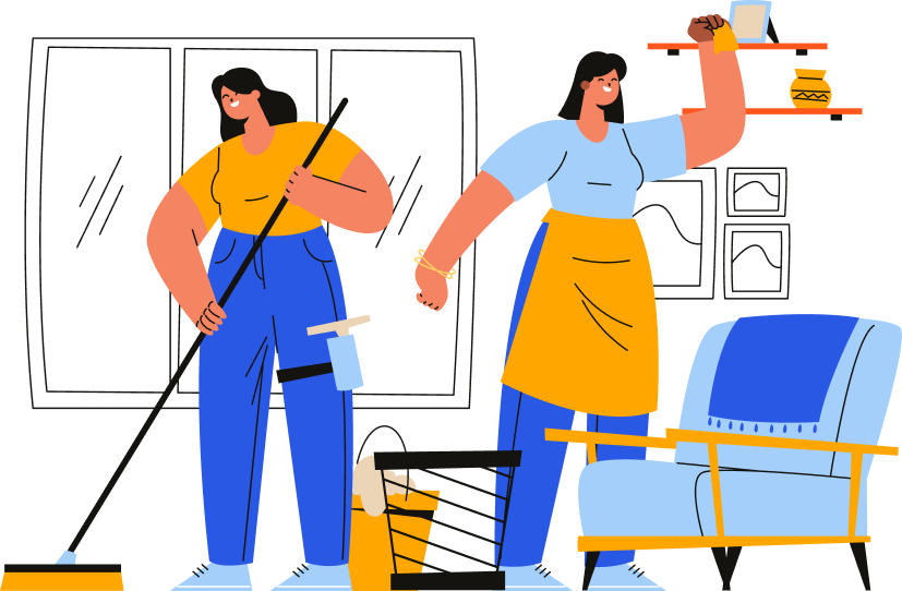 Illustration of a CR Maids team preparing a home for a move-out or move-in