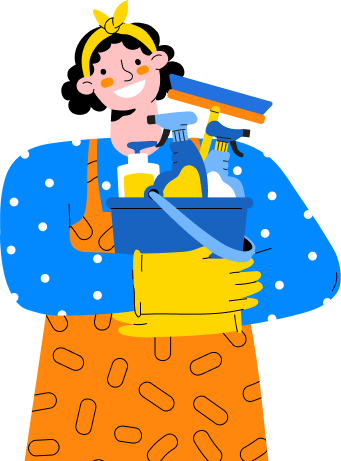 CR Maids cleaning professional with cleaning supplies