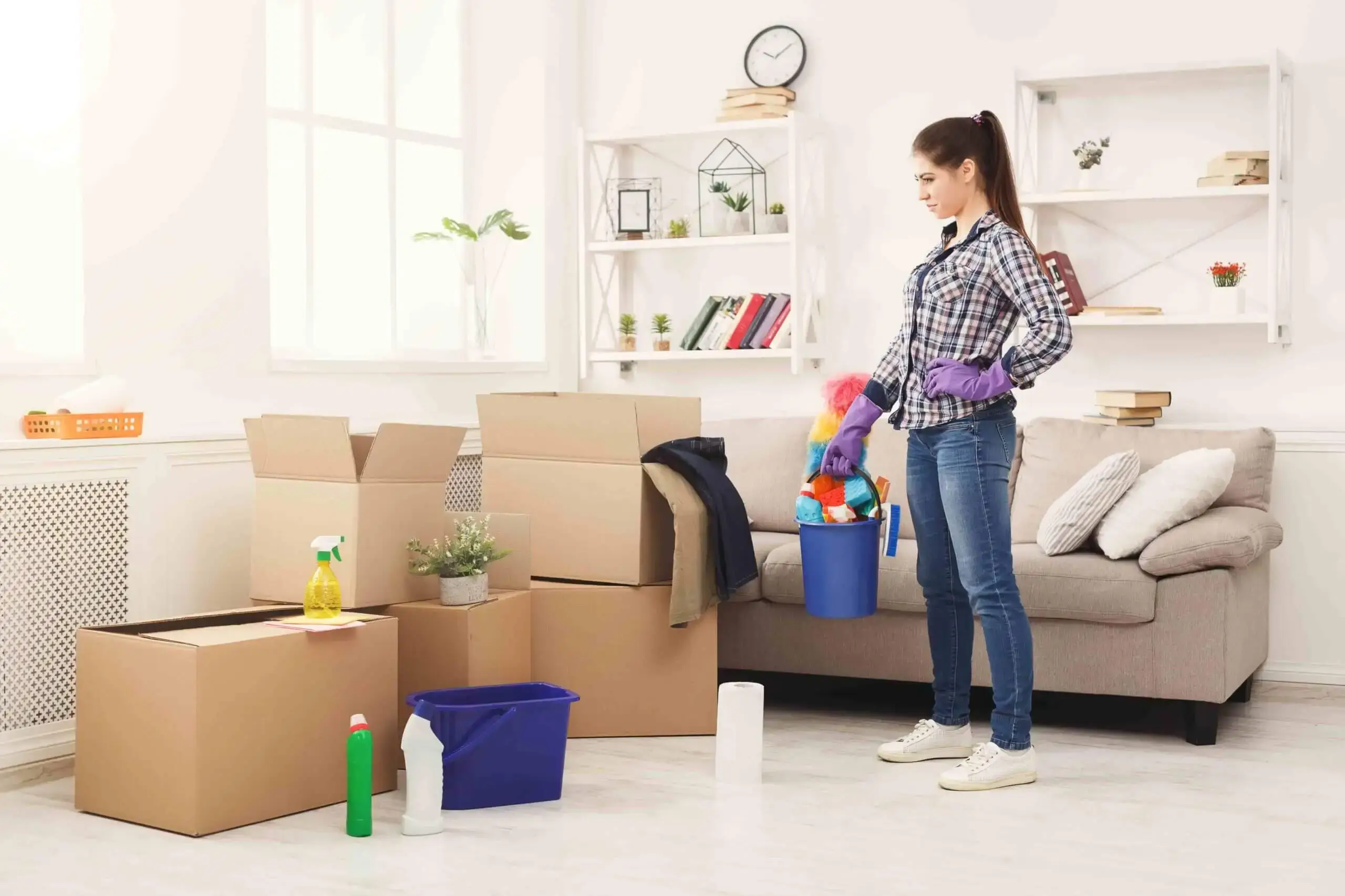 Professional cleaners performing a move-in cleaning service