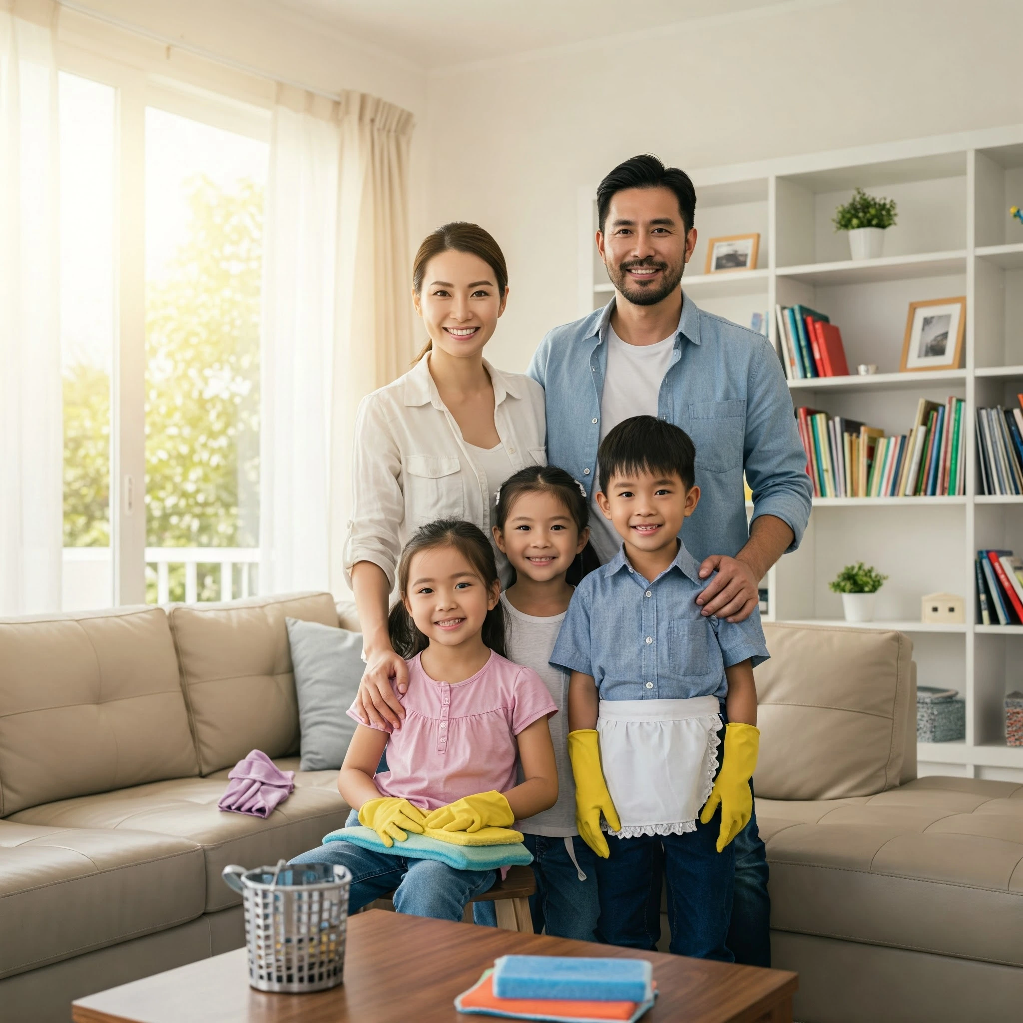 Affordable-Maid-Service-Packages-for-Your-Family Family enjoying their clean and tidy house.