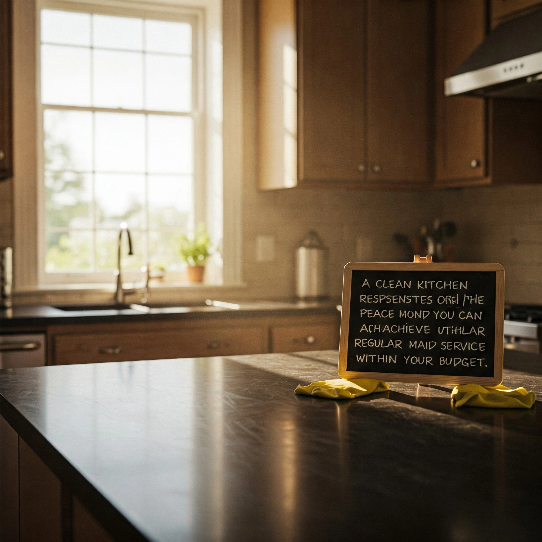 Budgeting-for-Maid-Housekeeping-Services.jpg Budgeting for Maid Housekeeping Services. Clean kitchen counter showing ease of budgeting for regular maid service.