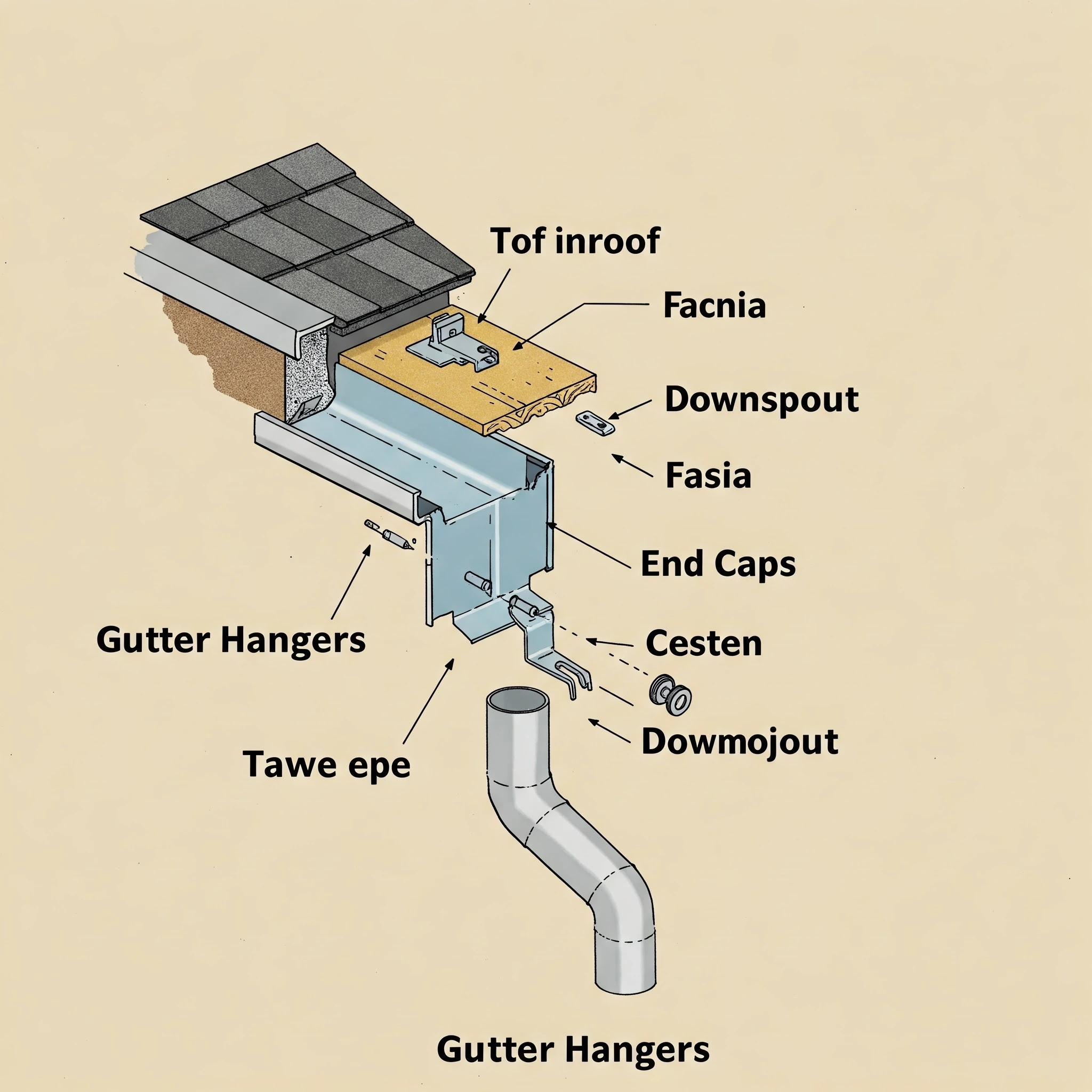 Gutter-Parts-Diagram Diagram showing the different components of a gutter system.