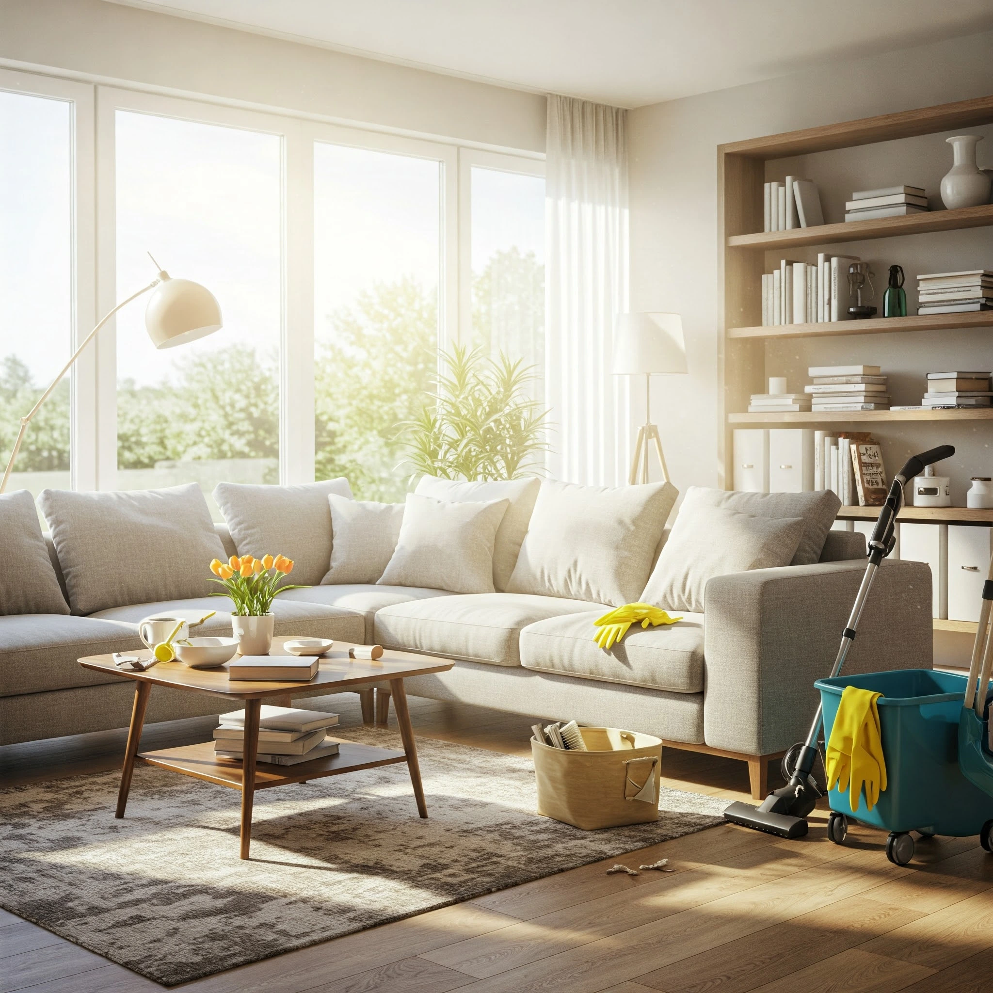 Preparing-Home-For-Maid-Service Prepare for Maid Service. Home prepped for maid service with tidy living room.