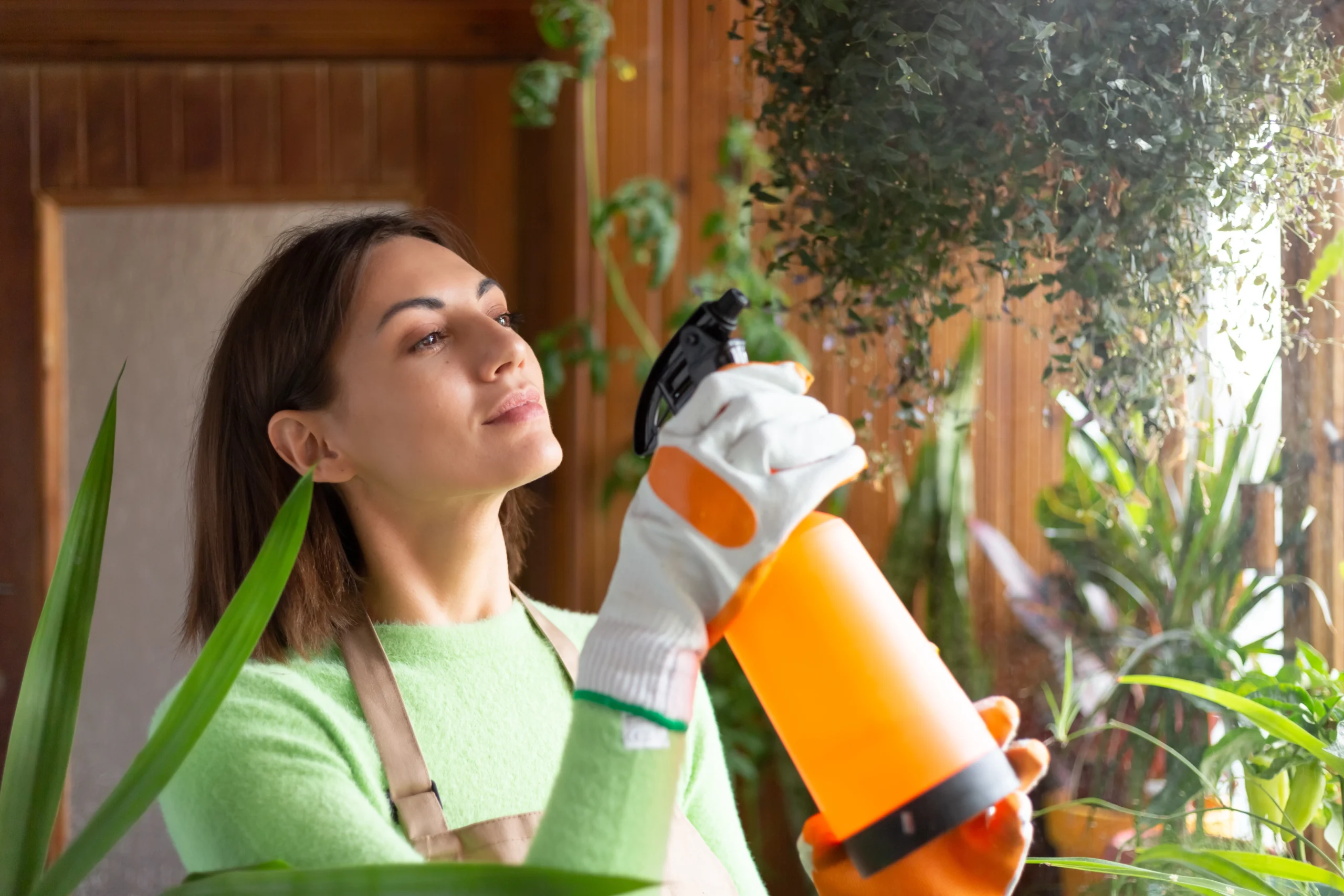 Professional house cleaner using eco-friendly products in modern cleaning service Centennial CO home