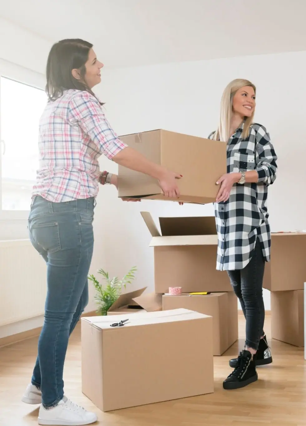 Professional workers cleaning and moving out objects. Woman deep clean before moving out.