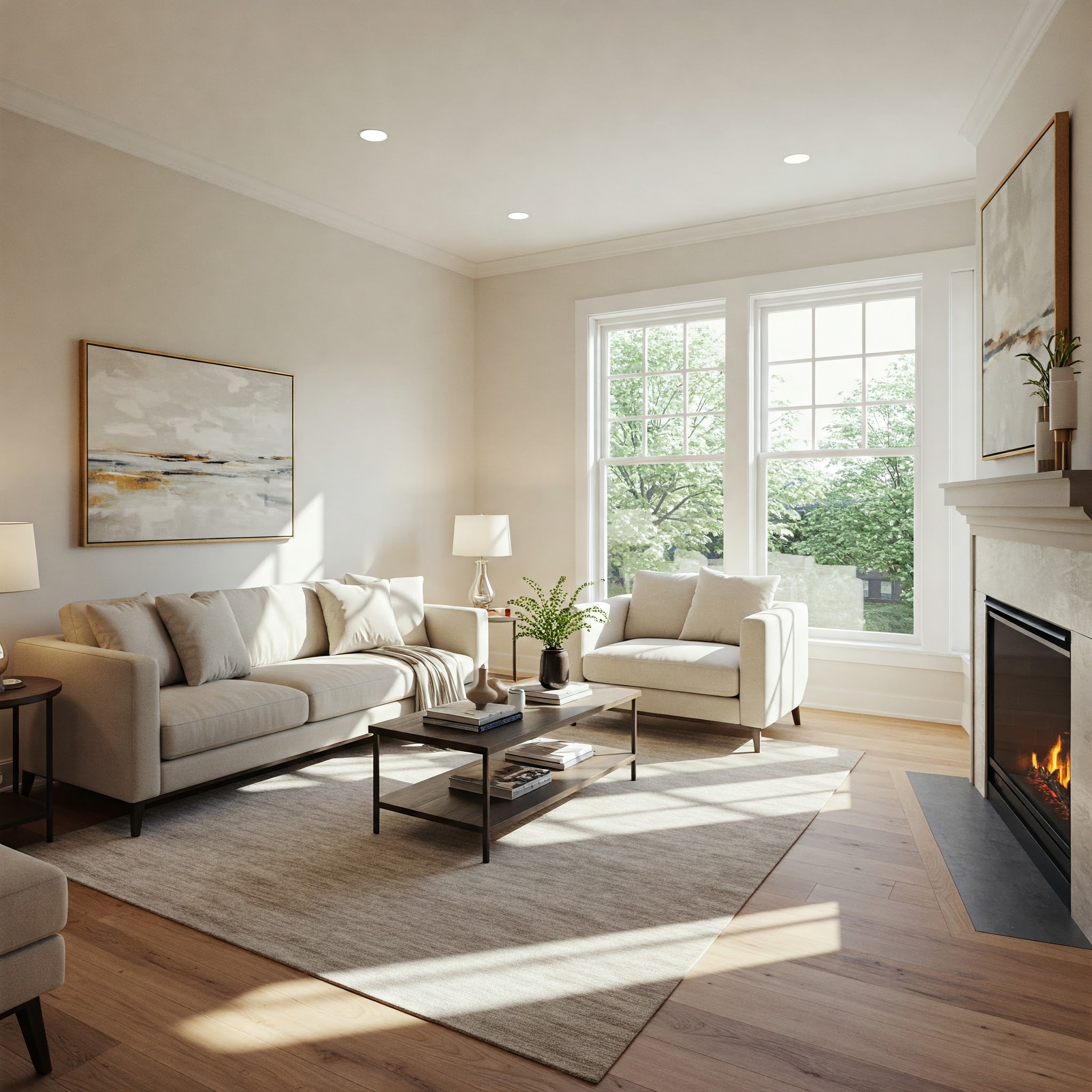 Clean and staged living room for real estate showing.