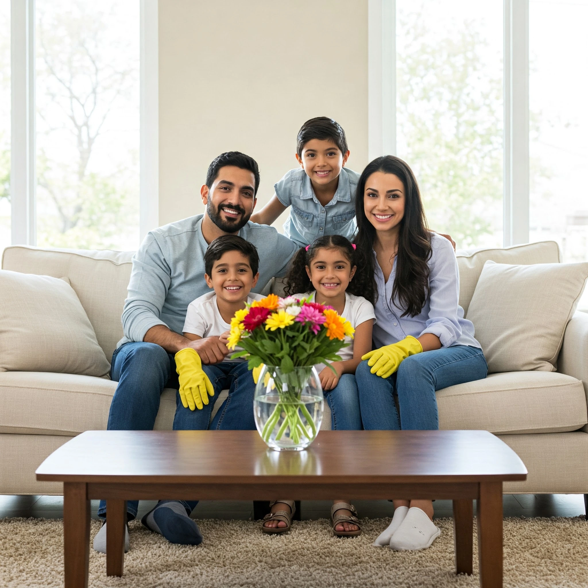 clean-home-happy-family.jpg Family relaxing in a clean home after hiring maid housekeeping services.