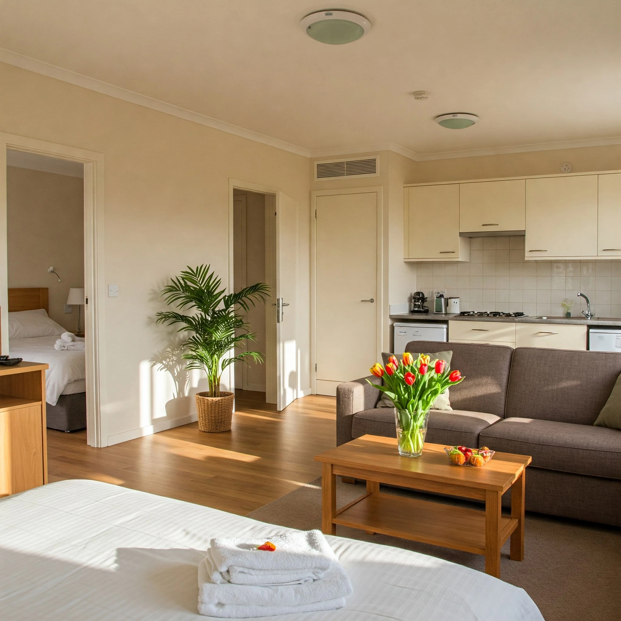 vacation-rental-cleaning-service-benefits. Spotless living room in a vacation rental after professional cleaning.