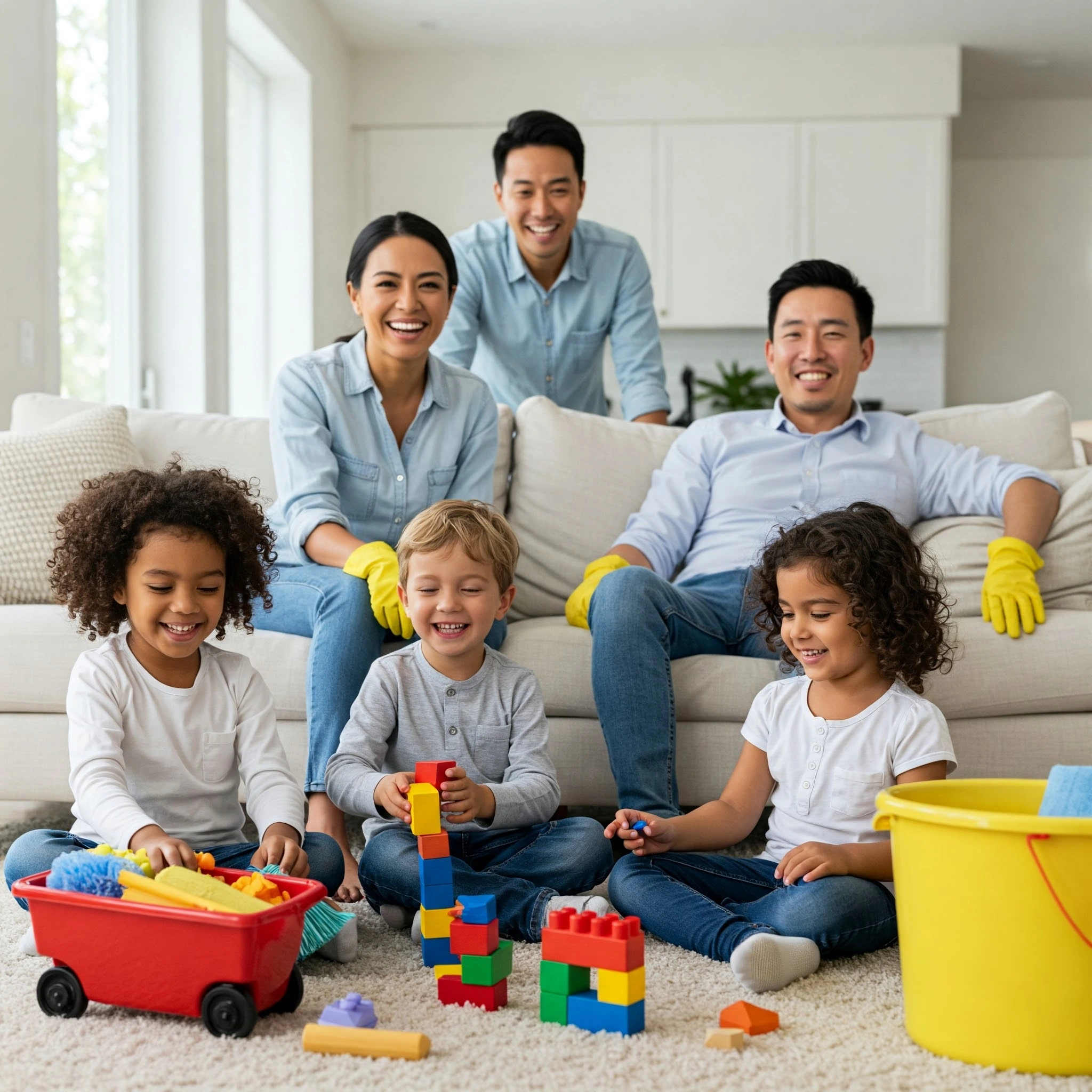 Family enjoying clean home after hiring best maid service