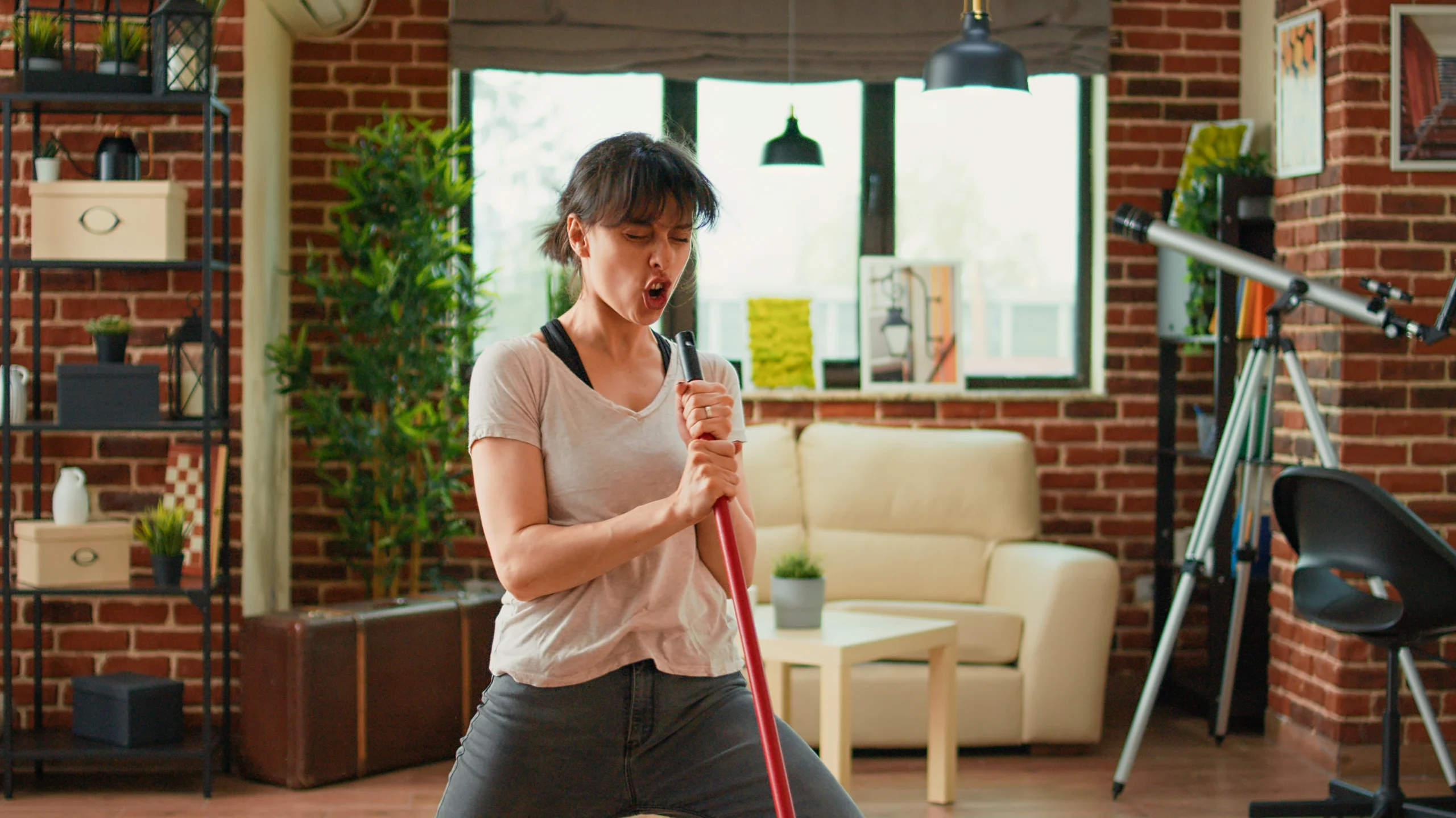 Professional cleaner vacuuming a bright living room as part of the best home cleaning services