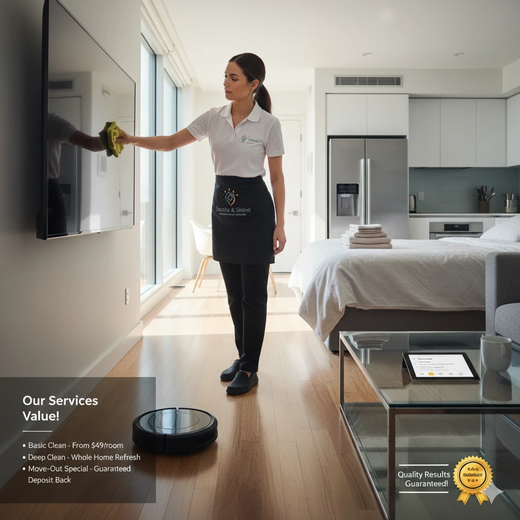 Maid providing affordable cleaning service in a home