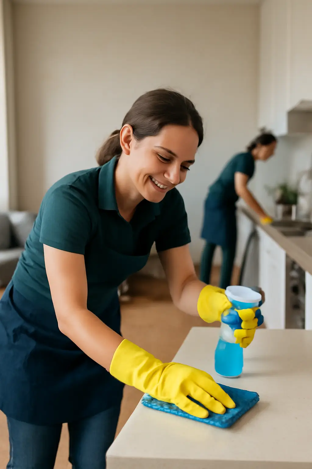 Professional apartment cleaning service in action