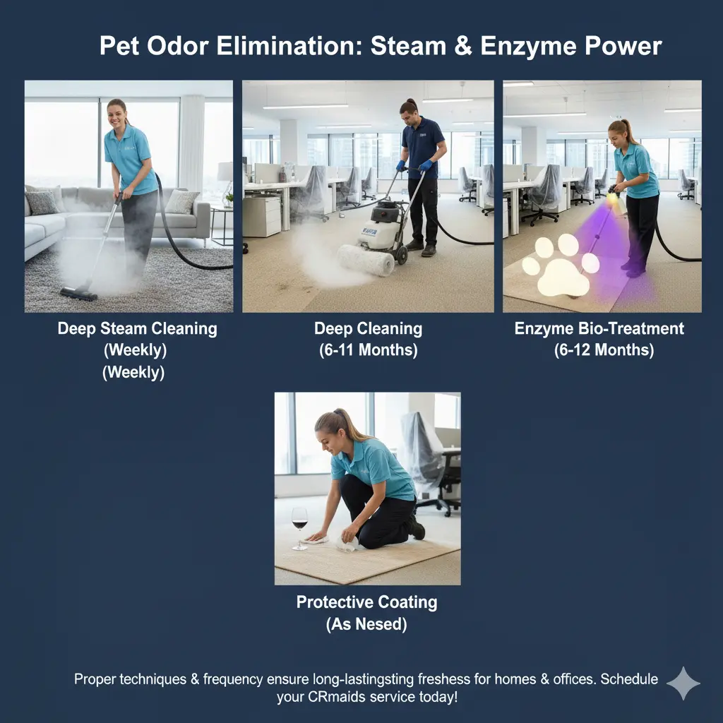 CRmaids expert demonstrating carpet cleaning to remove pet odors and keep carpets fresh.