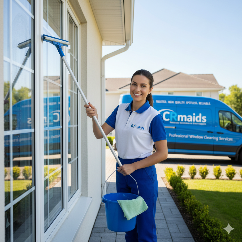 CRmaids-How-Do-I-Know-if-a-Window-Cleaning-Service-Near-Me-Is-Reputable CRmaids expert demonstrating what makes a window cleaning service reputable and professional.