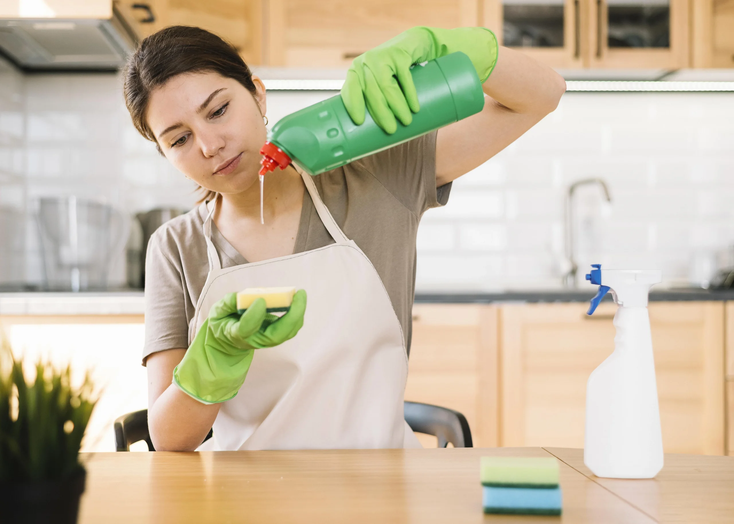 Apartment cleaner maintaining a tidy living space