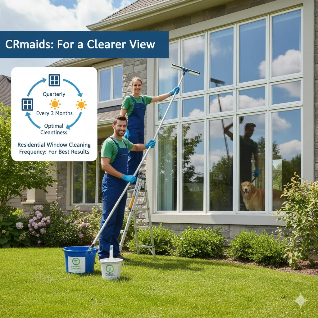 CRmaids-How-Often-Residential-Window-Cleaning CRmaids expert demonstrating how often residential window cleaning should be done for streak-free, gleaming glass.