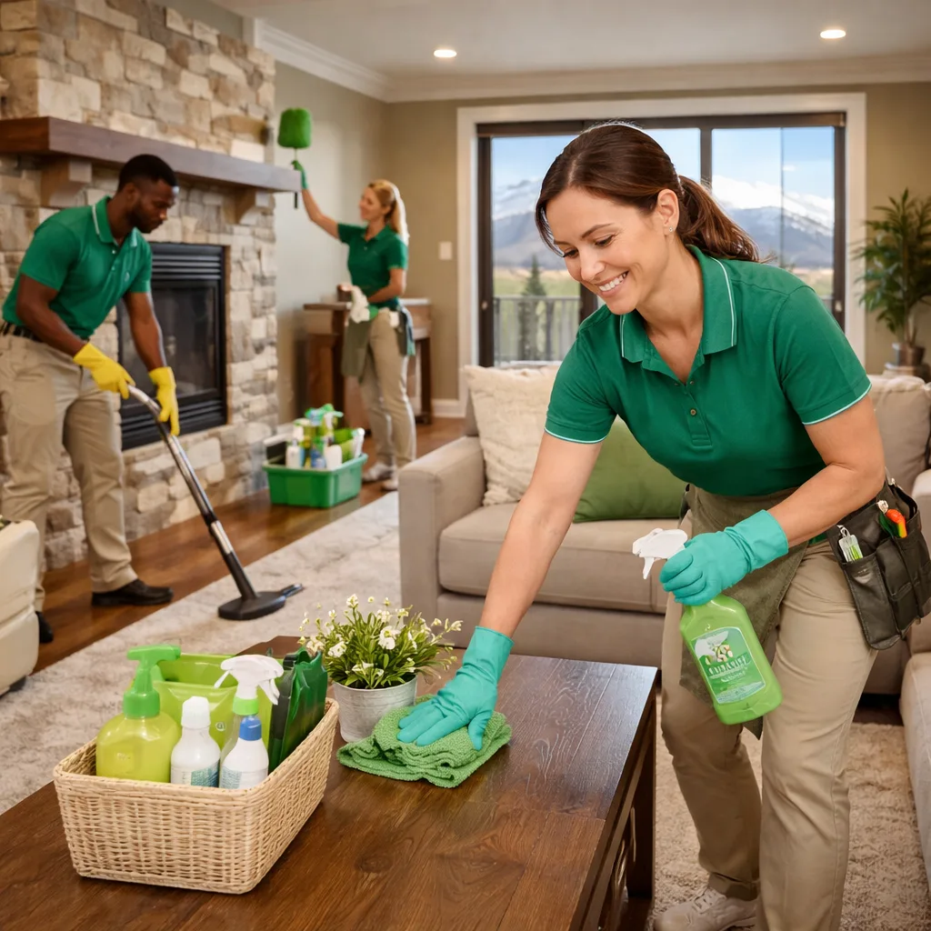 Colorado-Residential-Cleaning-Service-in-Action Maid service cleaning Colorado home with eco-friendly products