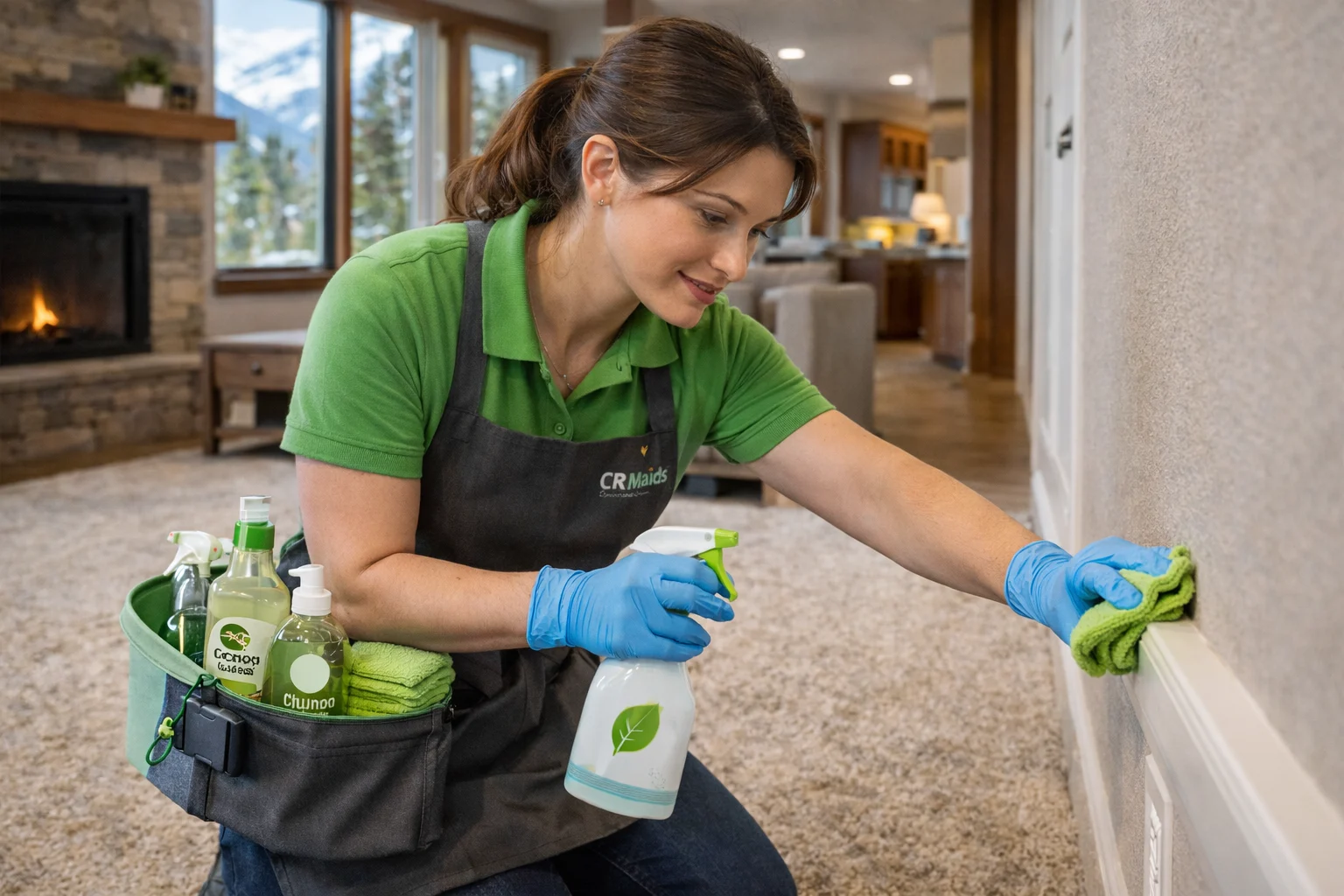 Colorado-Residential-Maid-Service-in-Action Professional maid cleaning a Colorado home with eco-friendly supplies