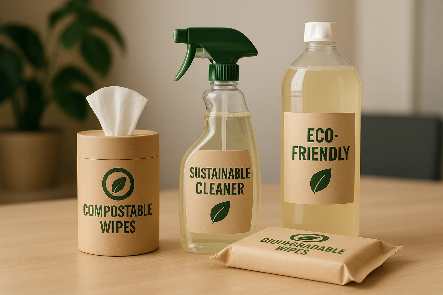 Eco-Friendly-Office-Cleaning-Products where to buy office cleaning supplies like biodegradable sprays, refillable bottles, and compostable wipes.