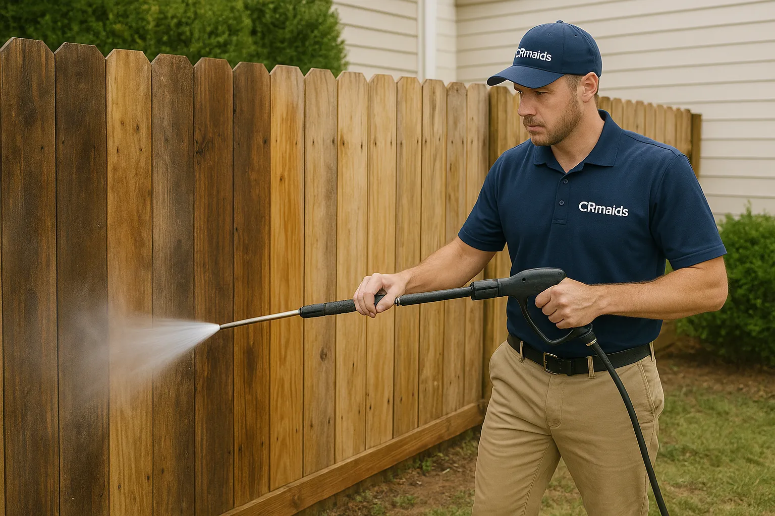 When should I power wash my fence to remove dirt, moss, and mildew.