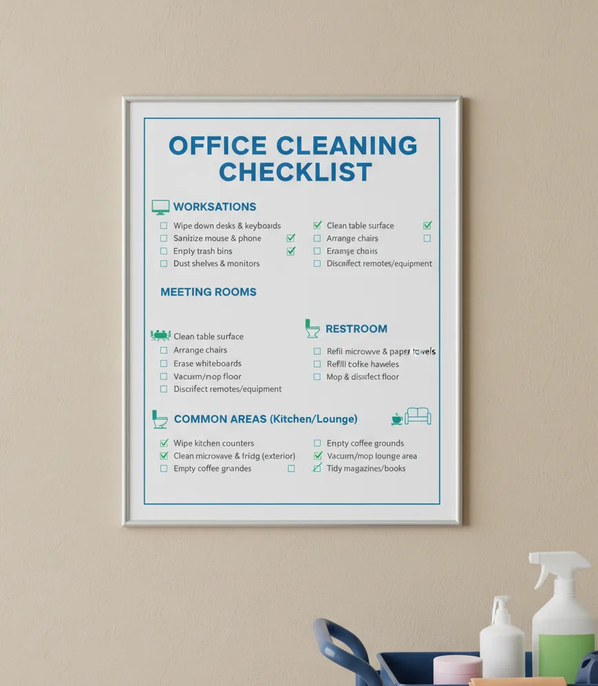 Office-Cleaning-Checklist-Example what should be included in an office cleaning checklist for desks, floors, restrooms, and shared spaces