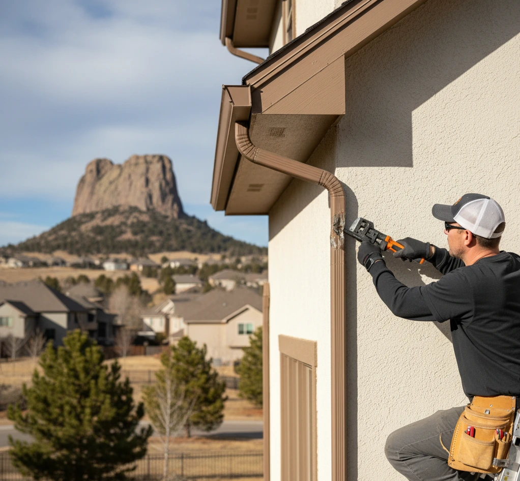 technician did a downspout repair after getting damaged.