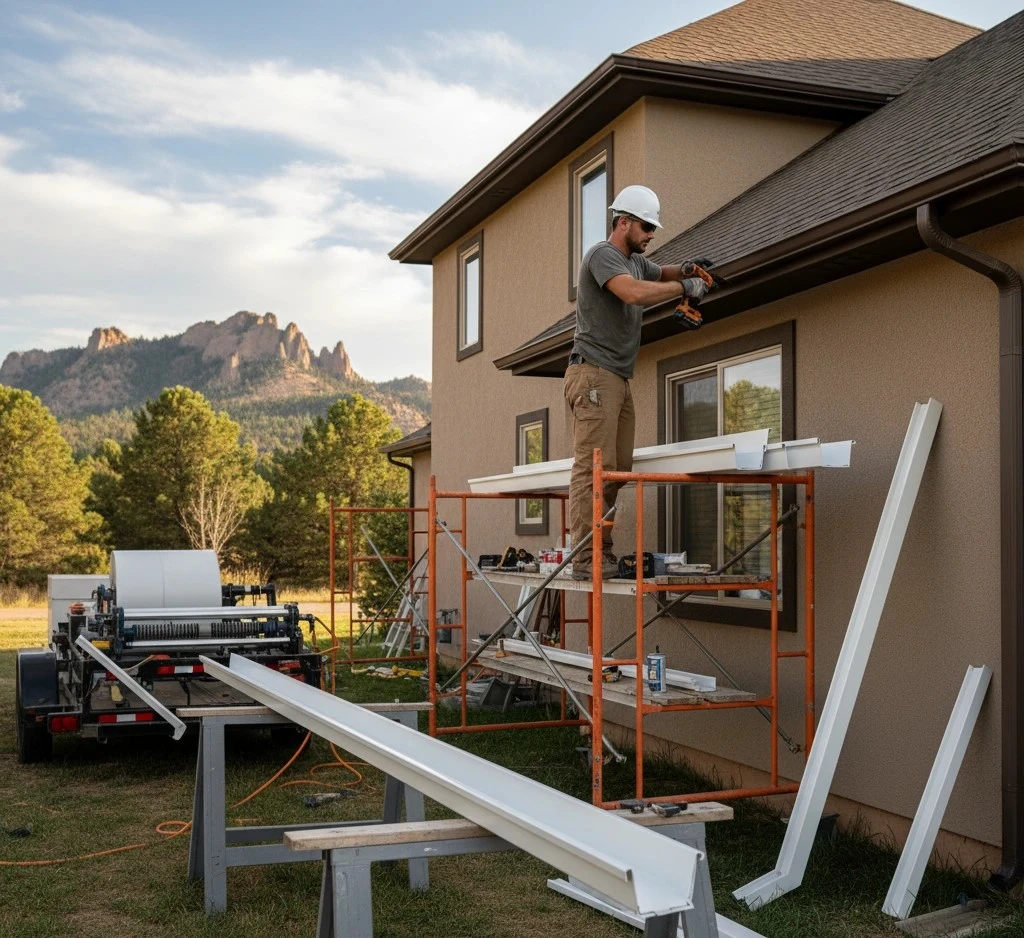 gutter-installation-cost-castle-rock How much does gutter installation cost installing aluminum gutters on residential home in Castle Rock, CO