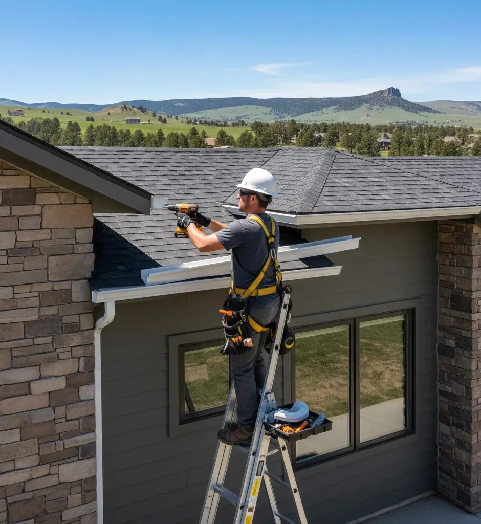 Gutter installation on a residential home in Castle Rock, CO