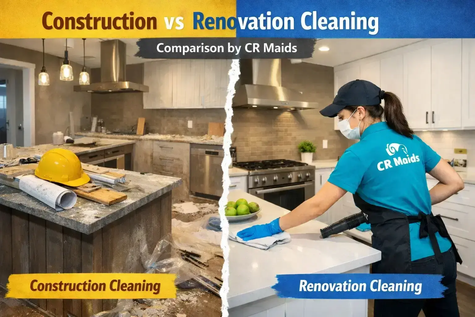 Professional post-construction and renovation cleaning by CR Maids in a modern kitchen