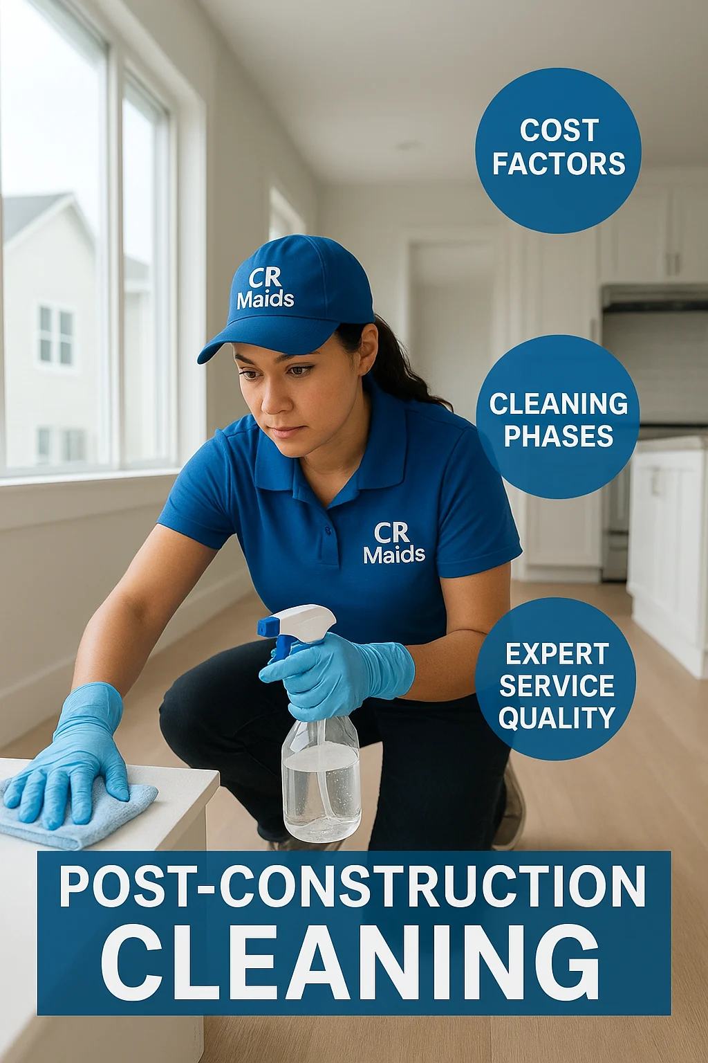 professional cleaner performing post construction cleaning in a new home – CR Maids cost guide