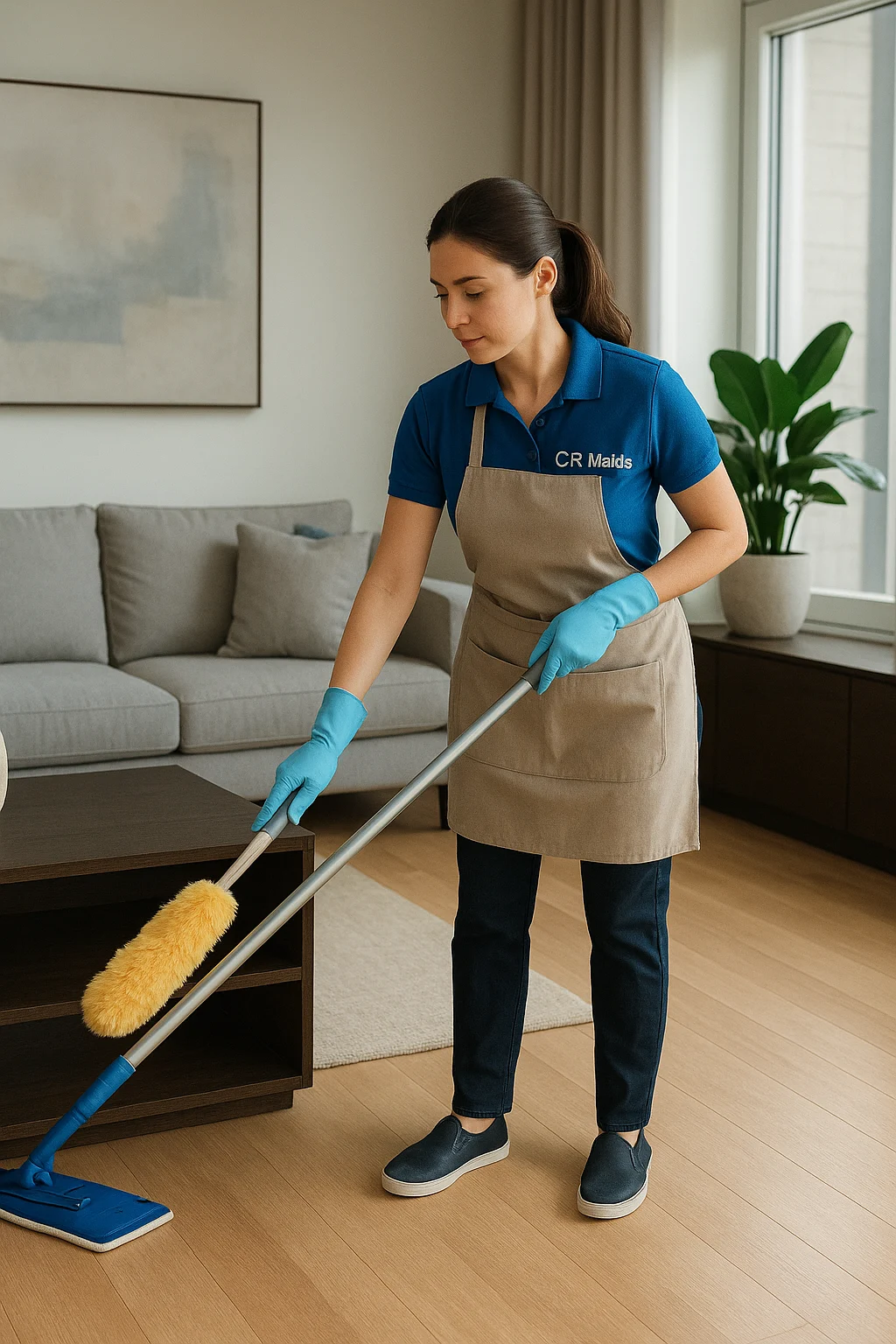 Post-Renovation-Cleaning-in-Action-CR-Maids how to do post renovation cleaning. Professional cleaners performing post renovation cleaning in a newly renovated living room