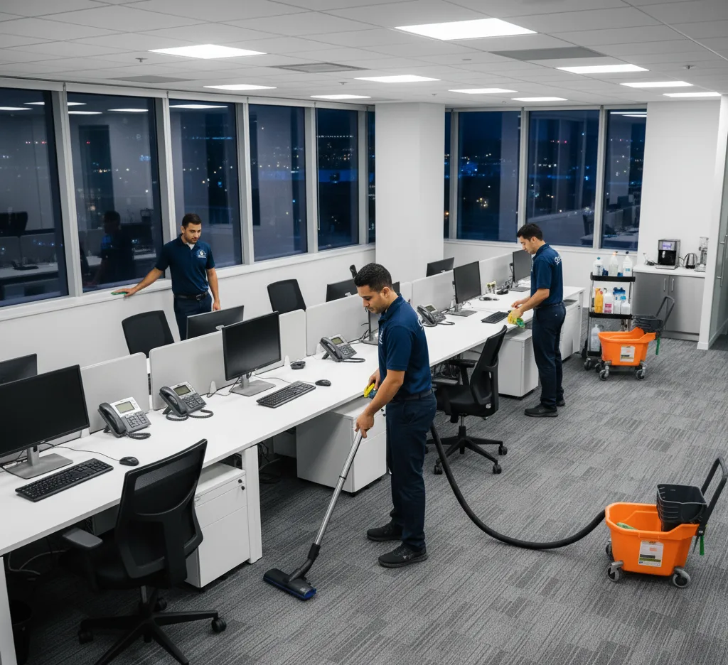 Reliable-Office-Cleaning-Companies-in-American-CR-Maids where to find reliable office cleaning companies CR Maids professional cleaners vacuuming and sanitising an office in America.