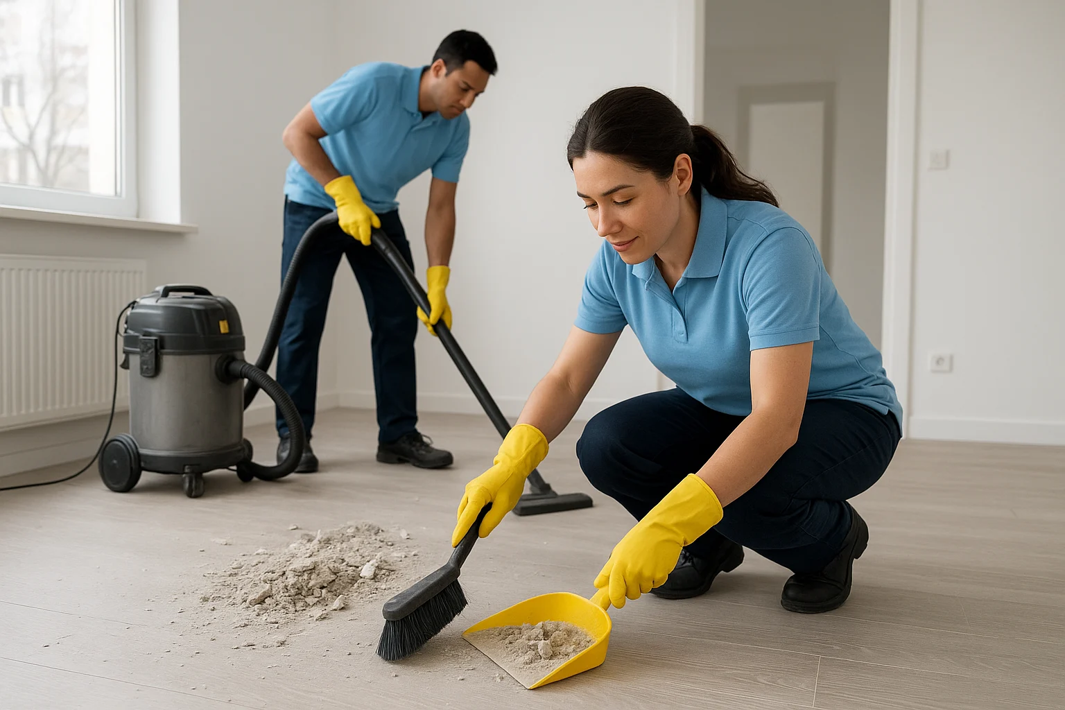 CR Maids team removing debris after home renovation