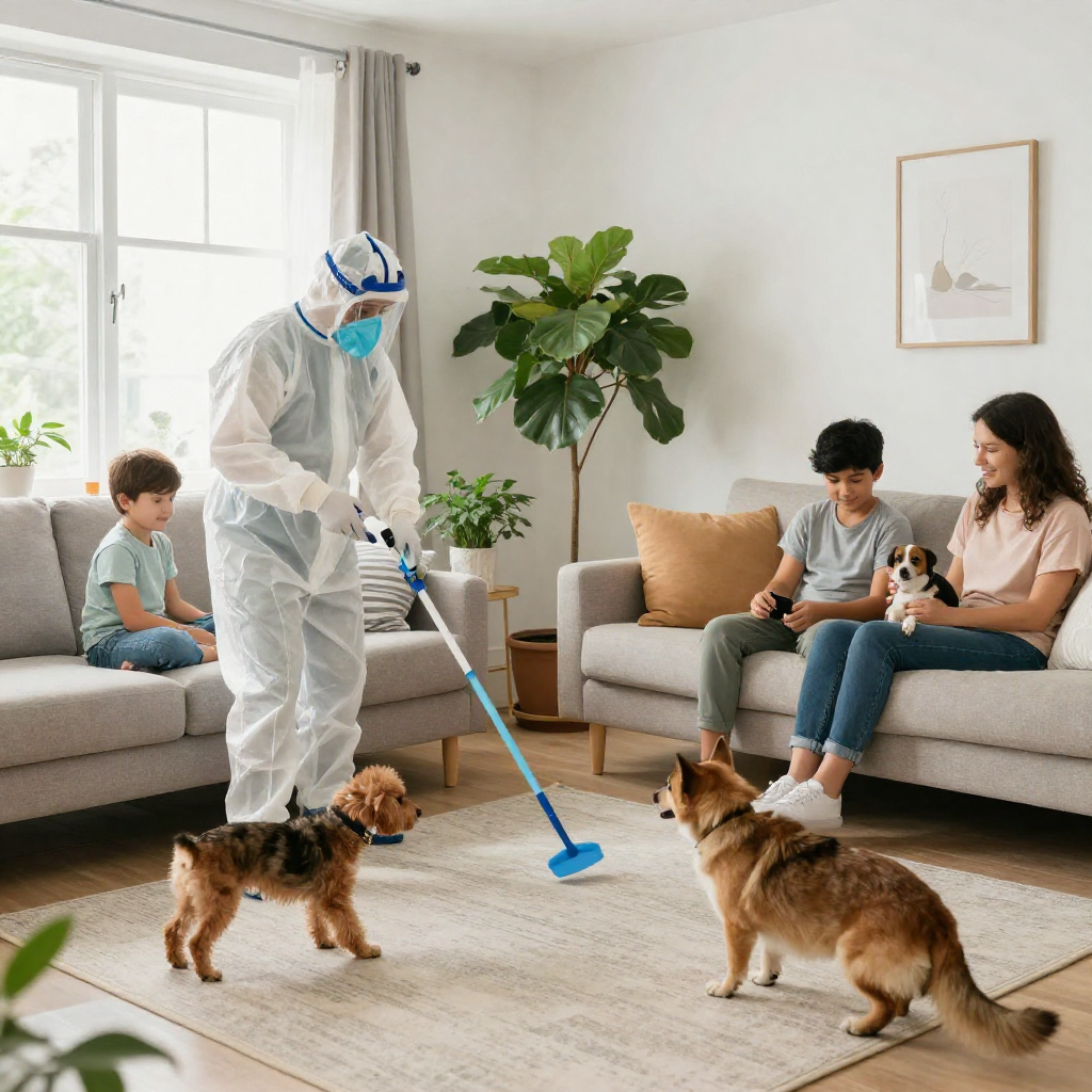 Family enjoying a clean and germ-free living room after professional home disinfecting in Castle Pines