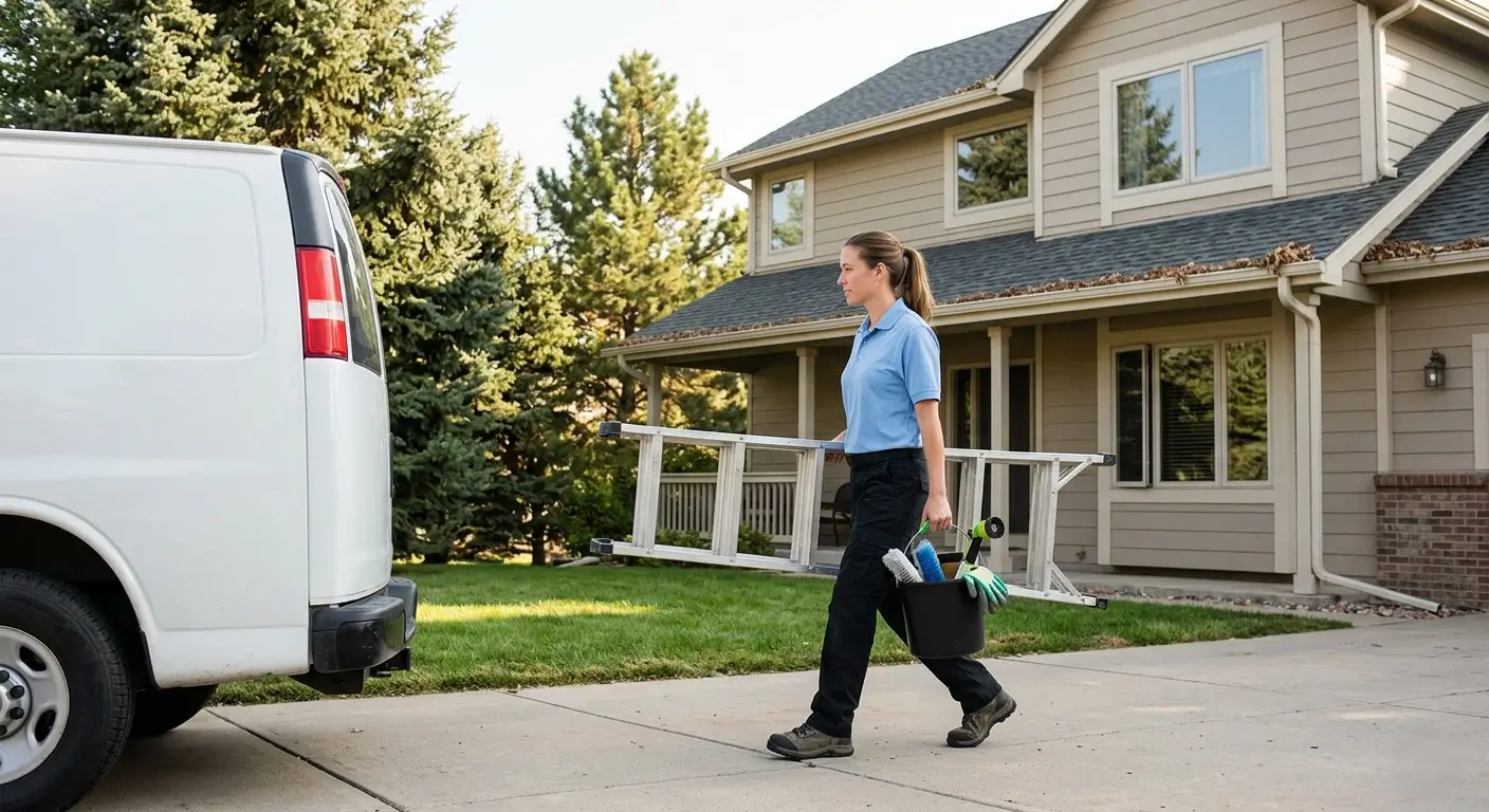 what-to-expect-from-professional-gutter-cleaning-service.webp CR Maids crew arriving at a Castle Pines home to complete a professional gutter cleaning service visit covering all four service components