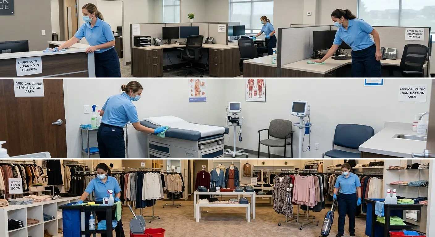 CR Maids crew providing commercial cleaning services to a Castle Pines professional office medical suite and retail space